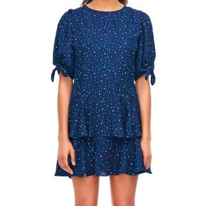 Rebecca Taylor Speckled Dot Midi Jacquard Blue Silk Dress size 2